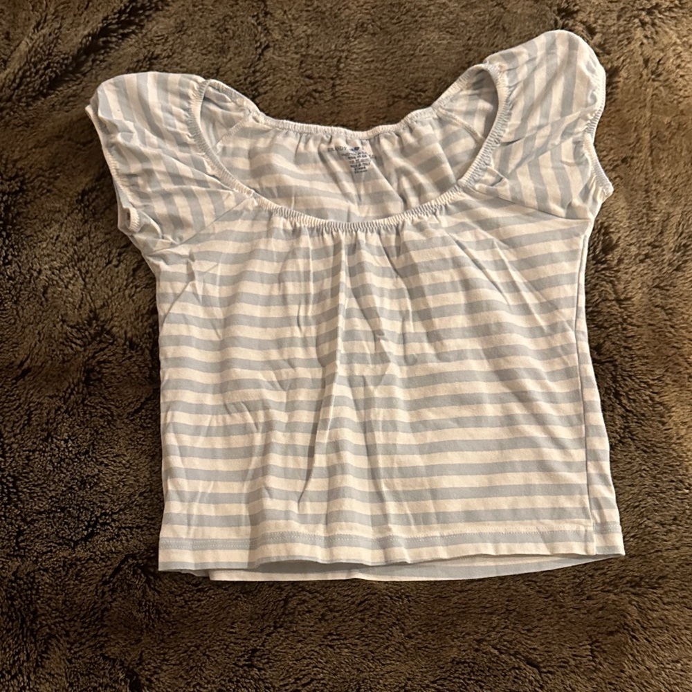 Brandy Melville White and Gray Striped Crop Top